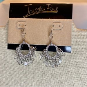 Silvertone earrings. Rhinestones and clear beads.